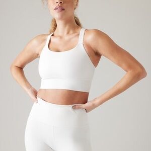 ATHLETA WARRIOR LONGLINE BRA A-C, WHITE, SIZE SMALL
